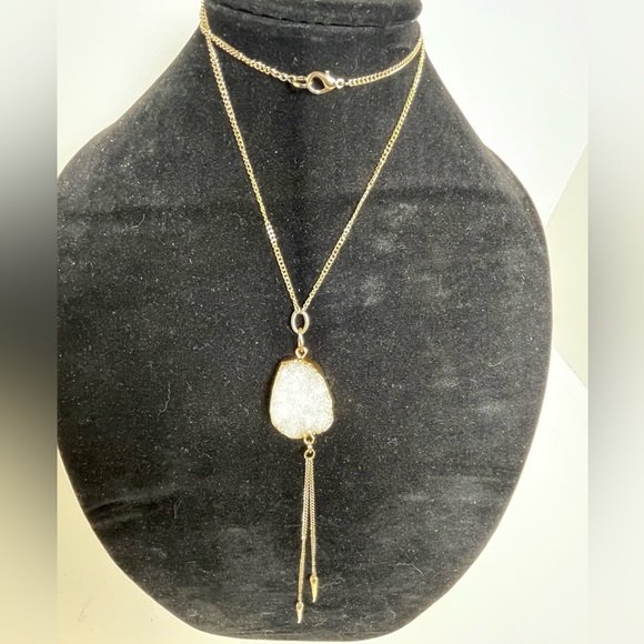 Geode Crystal Necklace with White Pendant and Gold Tone Dangles - Picture 7 of 12